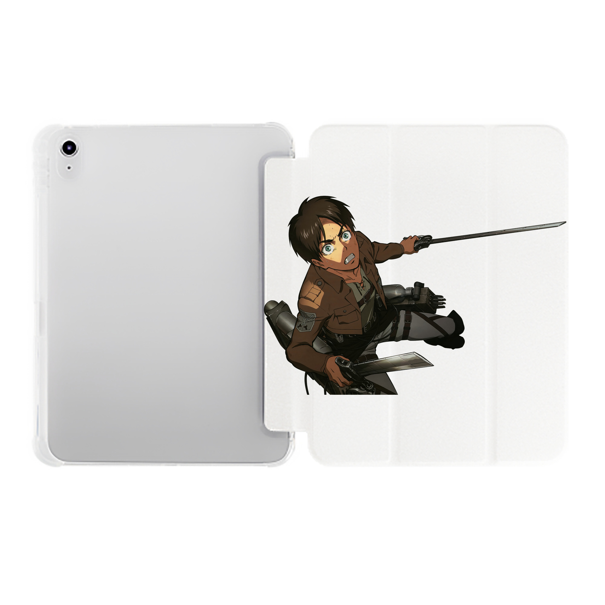 （画像用） 進撃の巨人 エレン･イェーガー Attack on Titan Eren Jäger IPad ケース ペン収納付き 三つ折りスタンド PUレザー×シリコン 対応機種9.5/10.5/10.9インチ